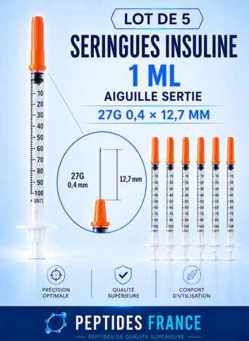 5 Seringues insuline 1 ml 27G (0,4 x 12,7 mm)
